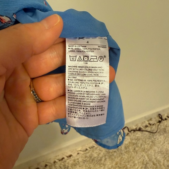 2/$30 Banana Republic - Blue Floral Mini Short Sleeve Wrap Dress - Picture 9 of 10